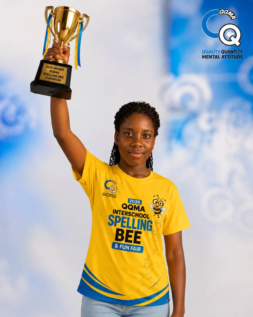Spelling Bee 2025 Champion Valerie Lartey holding trophy
